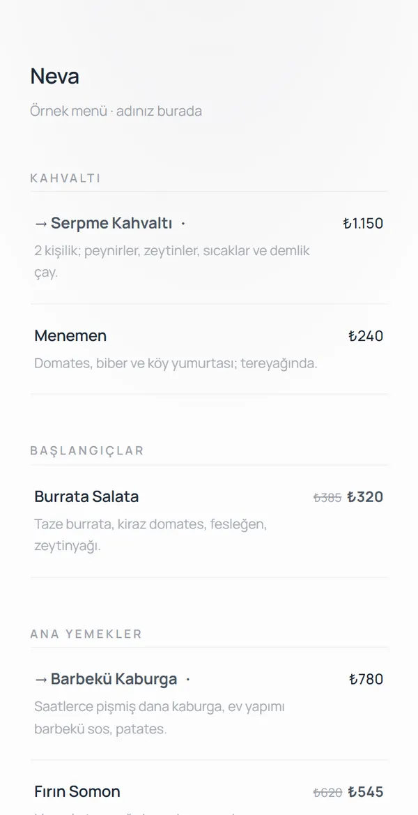 Alpine Clean QR menü şablonu önizlemesi