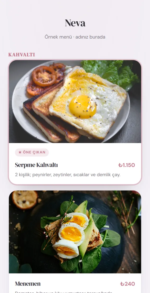 Atelier Soft QR menü şablonu önizlemesi