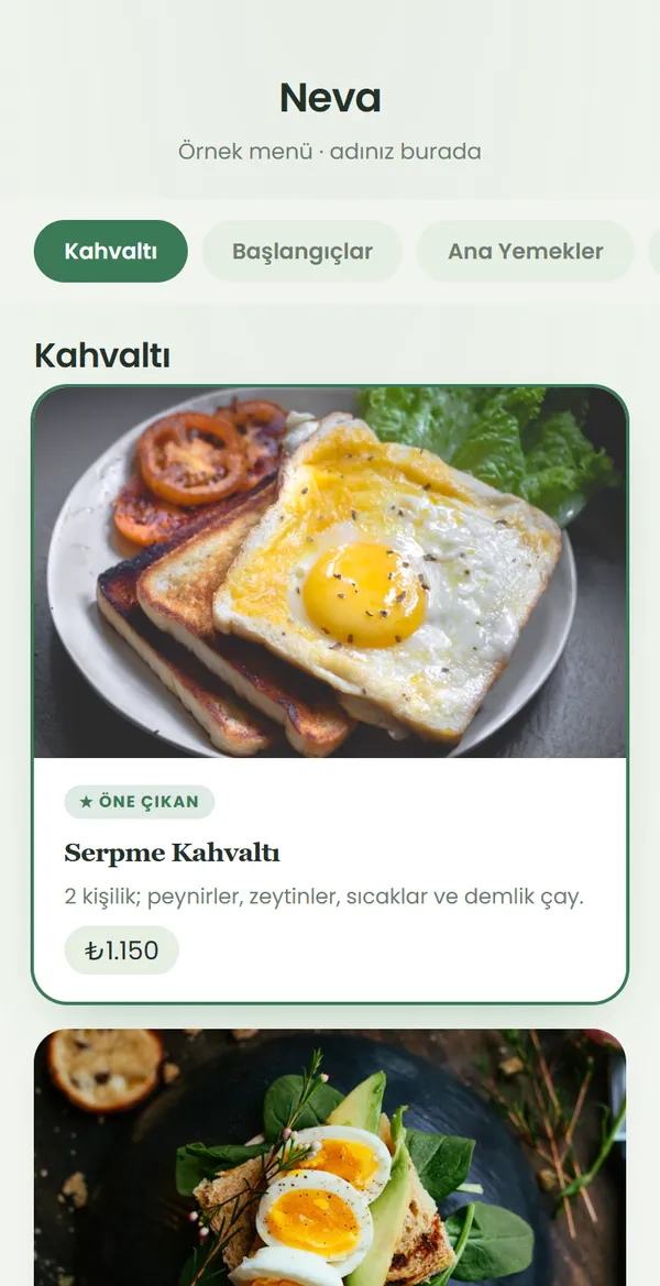 Botanical Green QR menü şablonu önizlemesi