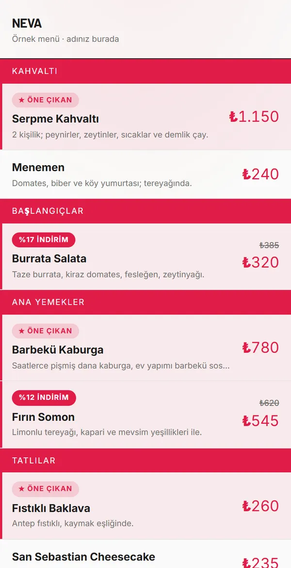 Compact Fast QR menü şablonu önizlemesi