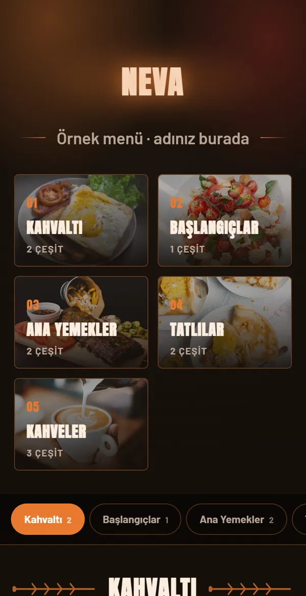 Kor Ocağı QR menü şablonu önizlemesi
