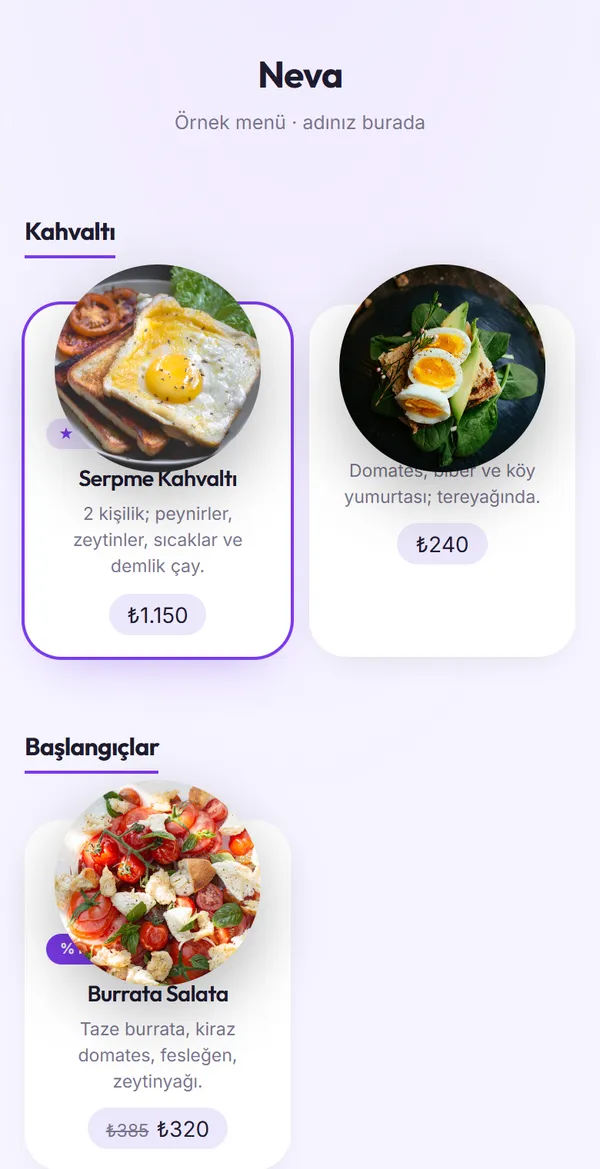 Floating Image QR menü şablonu önizlemesi