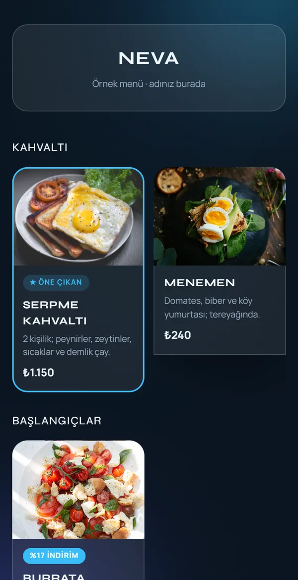 Glass Hero QR menü şablonu önizlemesi
