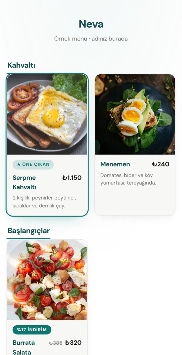 Grid Showcase QR menü şablonu önizlemesi