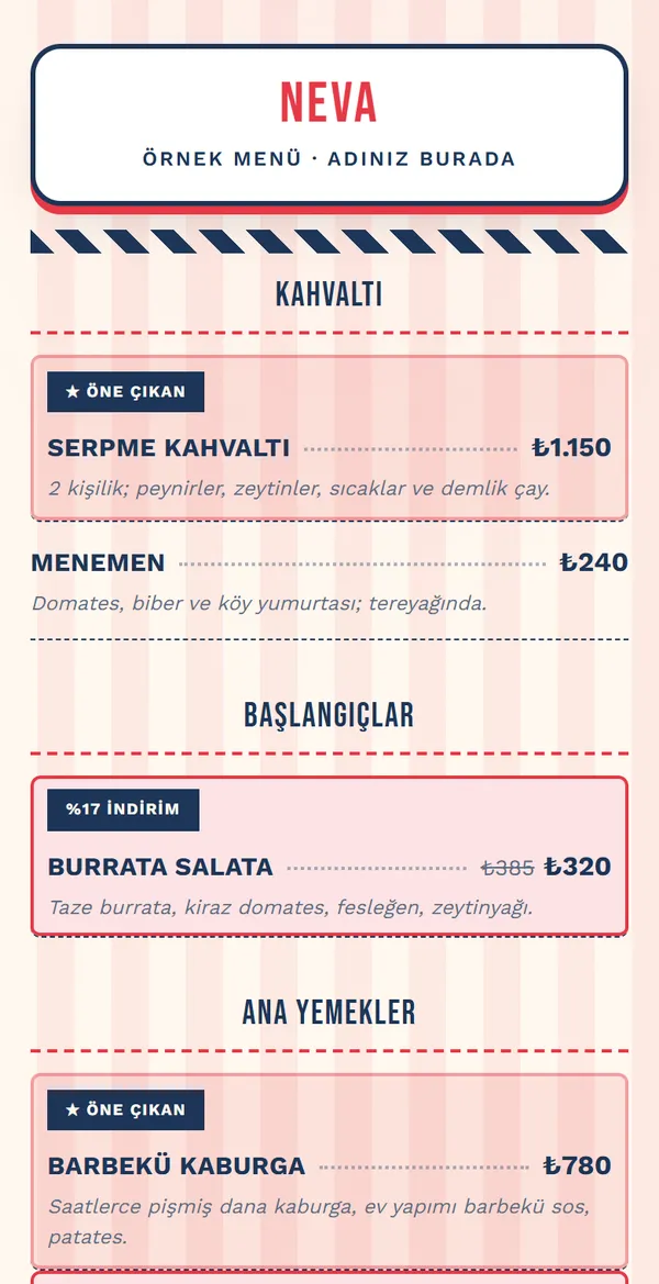 Retro Diner QR menü şablonu önizlemesi