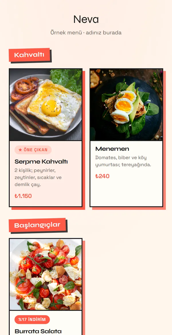Riso Pop QR menü şablonu önizlemesi