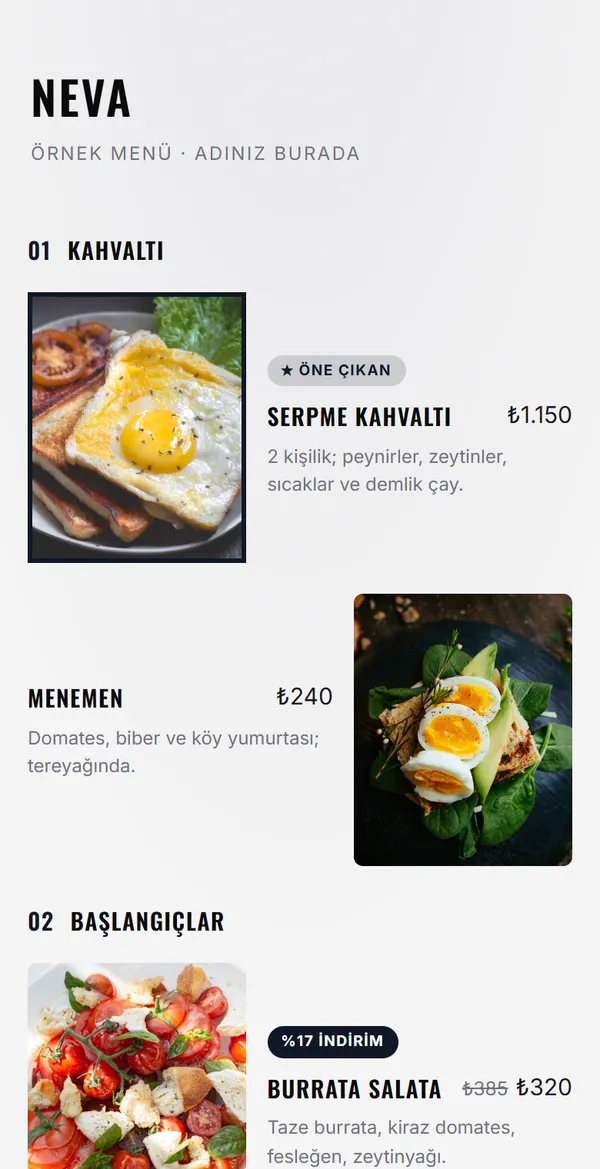 Urban Chic QR menü şablonu önizlemesi